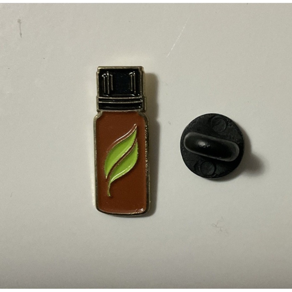 Essential Oils Enamel Hat Pin Brooch Easy Push Back Lapel Pinback Brown Green